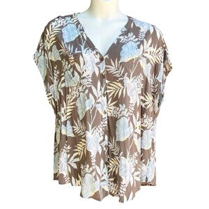 Torrid Floral Taupe Challis Button Front Dolman Sleeve Top Womens Plus Size 3X